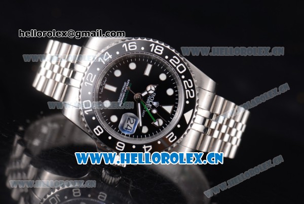 Rolex GMT-Master II Swiss ETA 2836 Automatic Stainless Steel Case/Bracelet with Black Dial and Dot Markers - Click Image to Close