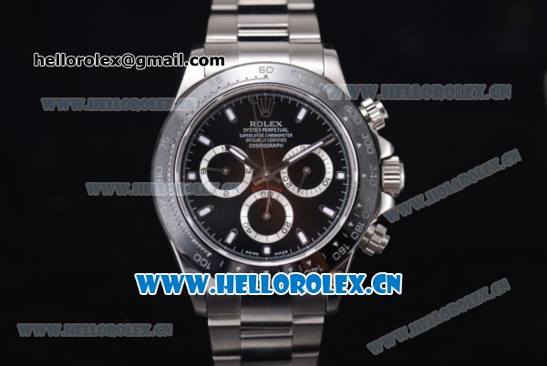 Rolex Daytona Chronograph Clone Rolex 4130 Automatic Stainless Steel Case/Bracelet with Black Dial and Stick Markers (BP) - Click Image to Close