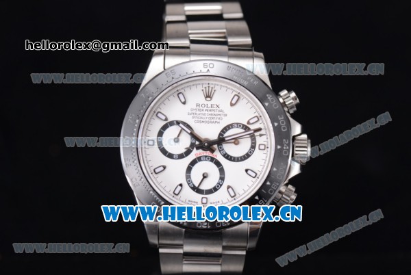 Rolex Daytona Chronograph Clone Rolex 4130 Automatic Stainless Steel Case/Bracelet with White Dial and Stick Markers (BP) - Click Image to Close