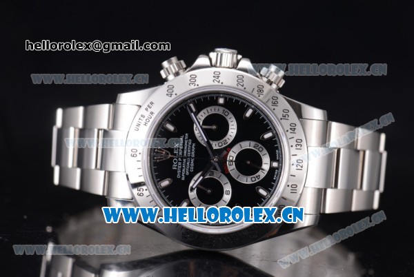 Rolex Daytona Chronograph Clone Rolex 4130 Automatic Stainless Steel Case/Bracelet with Stick Markers and Black Dial (EF) - Click Image to Close