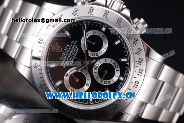 Rolex Daytona Chronograph Clone Rolex 4130 Automatic Stainless Steel Case/Bracelet with Stick Markers and Black Dial (EF) - Click Image to Close
