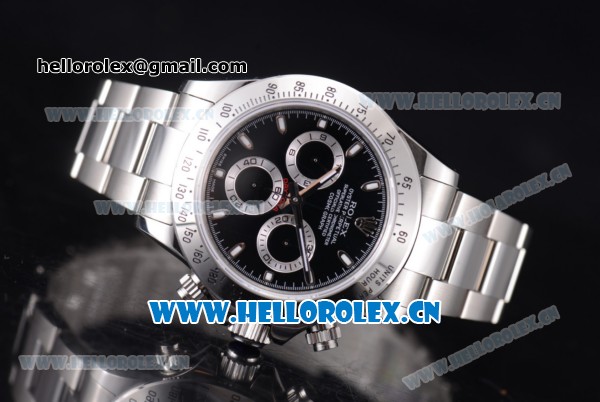 Rolex Daytona Chronograph Clone Rolex 4130 Automatic Stainless Steel Case/Bracelet with Stick Markers and Black Dial (EF) - Click Image to Close