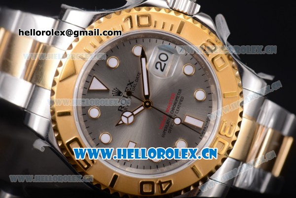 Rolex Yacht-Master 40 Swiss Swiss ETA 2836 Automatic Two Tone Case/Bracelet with Grey Dial and Dot Markers (JF) - Click Image to Close