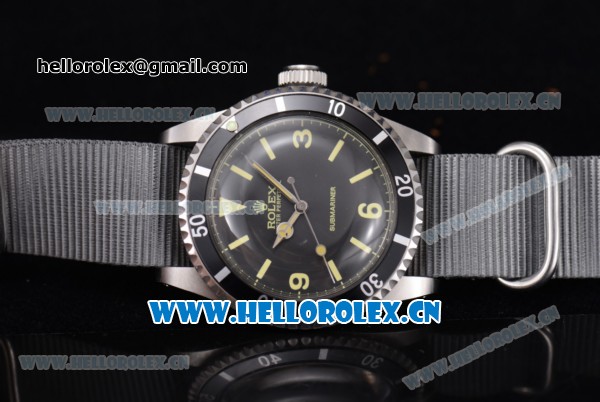 Rolex Submariner Vintage Asia 2813 Automatic Steel Case with Grey Dial Stick/Arabic Number Markers and Grey Nylon Strap - Click Image to Close