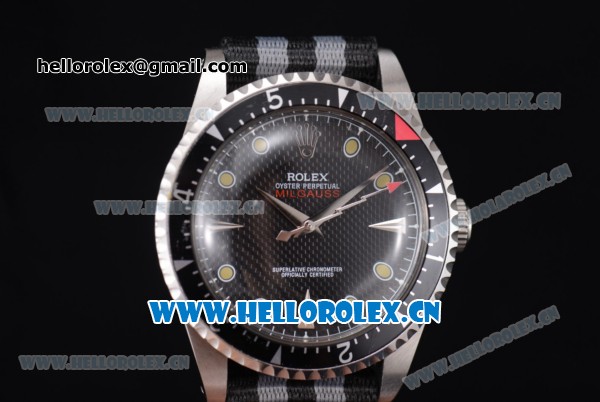 Rolex Milgauss Vintage Asia 2813 Automatic Steel Case with Black Dial Dot Markers and Black/Grey Nylon Strap - Click Image to Close