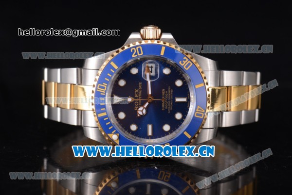 Rolex Submariner Miyota 8215 Automatic Two Tone Case/Bracelet with Blue Dial and Dot Markers - Click Image to Close
