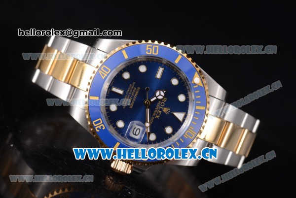 Rolex Submariner Miyota 8215 Automatic Two Tone Case/Bracelet with Blue Dial and Dot Markers - Click Image to Close