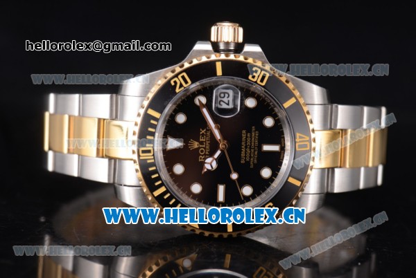 Rolex Submariner Miyota 8215 Automatic Two Tone Case/Bracelet with Black Dial and Dot Markers - Click Image to Close