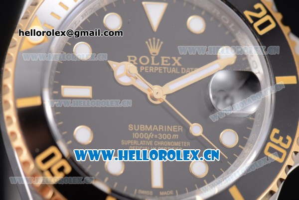 Rolex Submariner Miyota 8215 Automatic Two Tone Case/Bracelet with Black Dial and Dot Markers - Click Image to Close