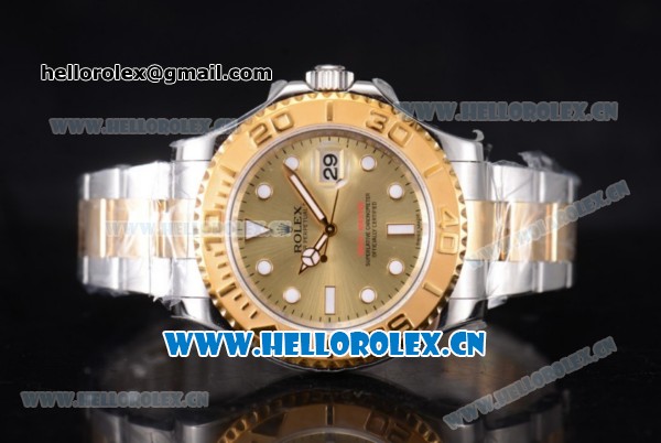 Rolex Yacht-Master Swiss ETA 2836 Automatic Two Tone Case/Bracelet with Yellow Gold Dial and Dot Markers - 1:1 Original (J12) - Click Image to Close