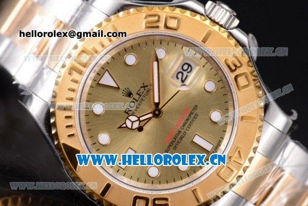 Rolex Yacht-Master Swiss ETA 2836 Automatic Two Tone Case/Bracelet with Yellow Gold Dial and Dot Markers - 1:1 Original (J12) - Click Image to Close