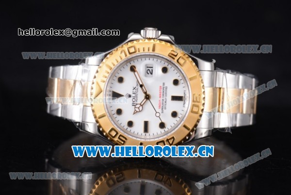 Rolex Yacht-Master Swiss ETA 2836 Automatic Two Tone Case/Bracelet with White Dial and Dot Markers - 1:1 Original (J12) - Click Image to Close