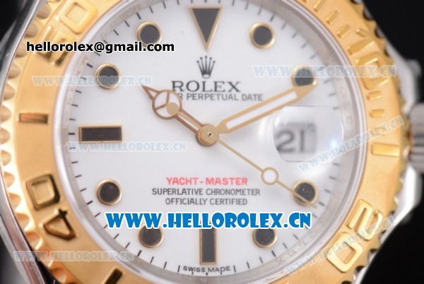 Rolex Yacht-Master Swiss ETA 2836 Automatic Two Tone Case/Bracelet with White Dial and Dot Markers - 1:1 Original (J12) - Click Image to Close