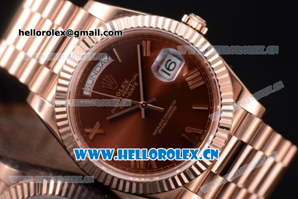 Rolex Day Date II Swiss ETA 2836 Automatic Rose Gold Case/Bracelet with Brown Dial and Roman Numeral Markers (BP) - Click Image to Close