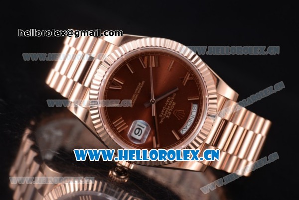 Rolex Day Date II Swiss ETA 2836 Automatic Rose Gold Case/Bracelet with Brown Dial and Roman Numeral Markers (BP) - Click Image to Close