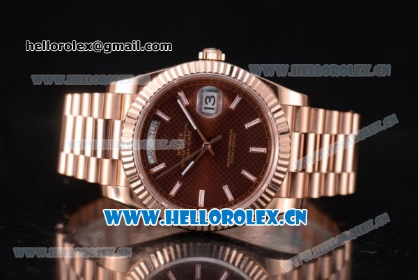 Rolex Day Date II Swiss ETA 2836 Automatic Rose Gold Case/Bracelet with Brown Dial and Stick Markers (BP) - Click Image to Close