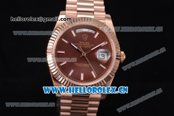 Rolex Day Date II Swiss ETA 2836 Automatic Rose Gold Case/Bracelet with Brown Dial and Stick Markers (BP) - Click Image to Close
