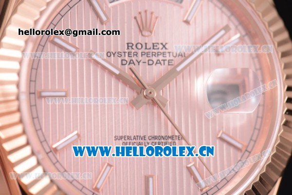 Rolex Day Date II Swiss ETA 2836 Automatic Rose Gold Case/Bracelet with Pink Dial and Stick Markers (BP) - Click Image to Close