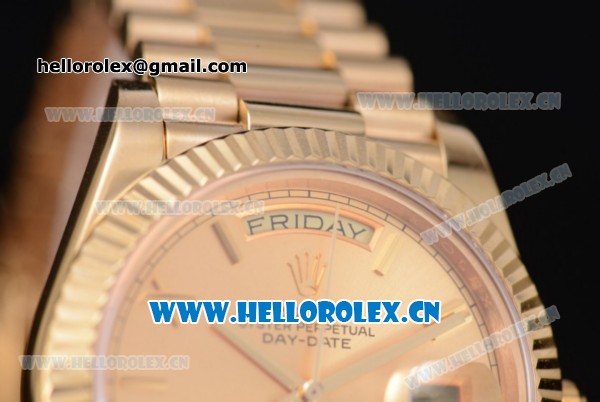 Rolex Day Date II Swiss ETA 2836 Automatic Yellow Gold Case/Bracelet with Yellow Gold Dial and Roman Numeral Markers (BP) - Click Image to Close