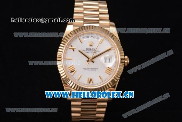 Rolex Day Date II Swiss ETA 2836 Automatic Yellow Gold Case/Bracelet with Silver Dial and Roman Numeral Markers (BP) - Click Image to Close