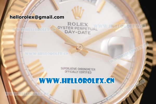 Rolex Day Date II Swiss ETA 2836 Automatic Yellow Gold Case/Bracelet with Silver Dial and Roman Numeral Markers (BP) - Click Image to Close