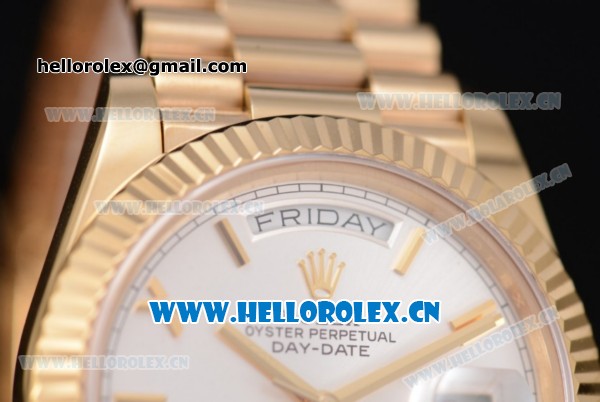 Rolex Day Date II Swiss ETA 2836 Automatic Yellow Gold Case/Bracelet with Silver Dial and Roman Numeral Markers (BP) - Click Image to Close