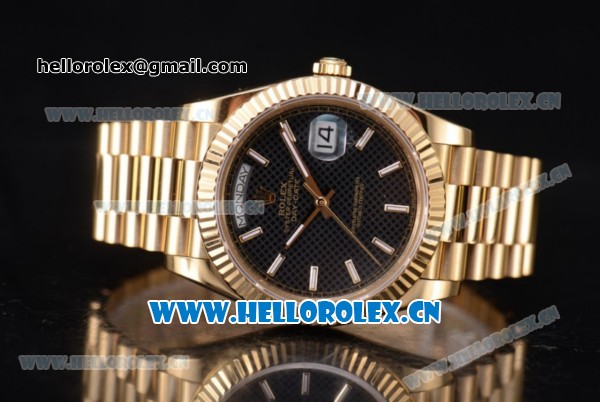 Rolex Day Date II Swiss ETA 2836 Automatic Yellow Gold Case/Bracelet with Black Dial and Stick Markers (BP) - Click Image to Close