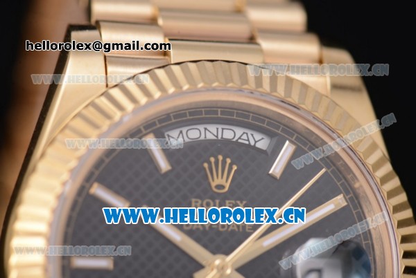 Rolex Day Date II Swiss ETA 2836 Automatic Yellow Gold Case/Bracelet with Black Dial and Stick Markers (BP) - Click Image to Close