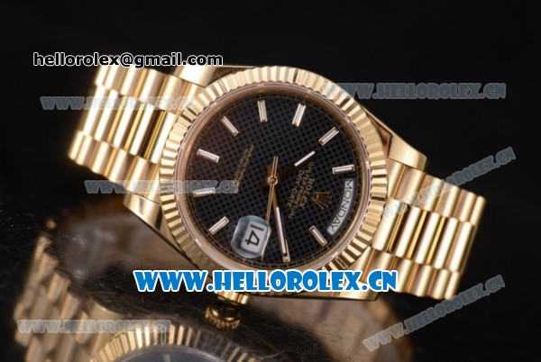 Rolex Day Date II Swiss ETA 2836 Automatic Yellow Gold Case/Bracelet with Black Dial and Stick Markers (BP) - Click Image to Close