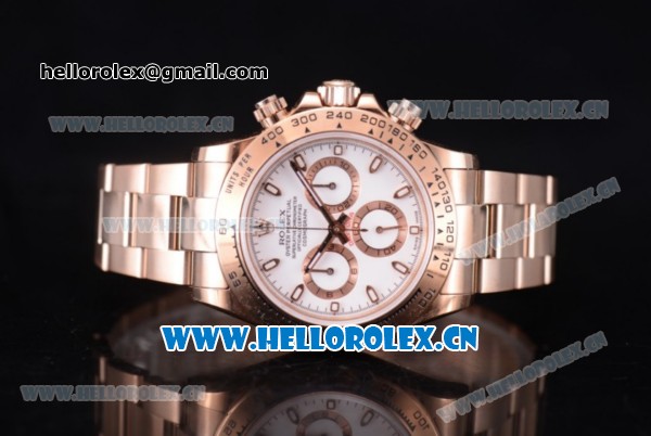 Rolex Daytona Clone Rolex 4130 Automatic Rose Gold Case/Bracelet with White Dial and Stick Markers - 1:1 Original (EF) - Click Image to Close