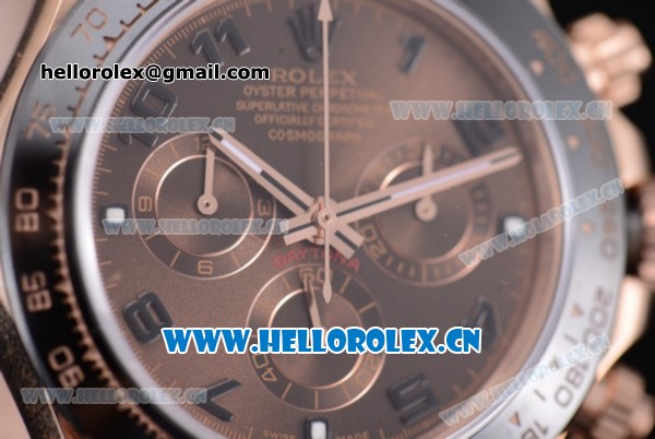 Rolex Daytona Clone Rolex 4130 Automatic Rose Gold Case with Brown Dial Black Leather Strap and Stick Markers (EF) - Click Image to Close
