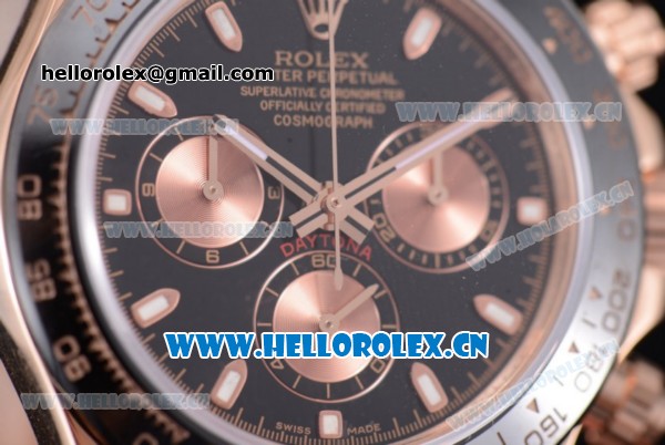 Rolex Daytona Clone Rolex 4130 Automatic Rose Gold Case with Black Black Leather Strap and Stick Markers - 1:1 Original (EF) - Click Image to Close