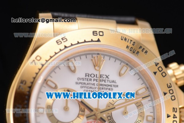 Rolex Cosmograph Daytona Clone Rolex 4130 Automatic Yellow Gold Case with White Dial Stick Markers and Black Leather Strap (EF) - Click Image to Close