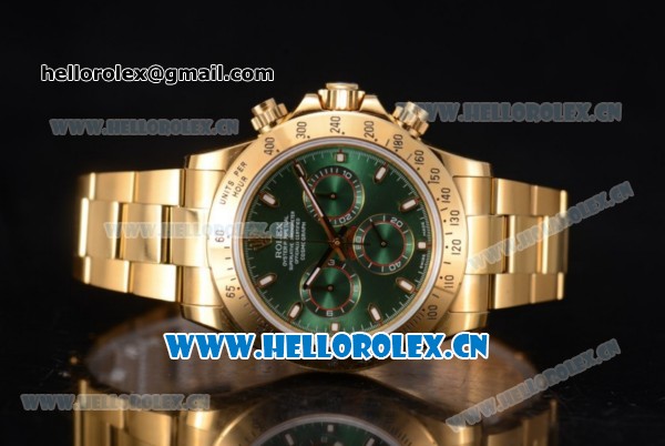 Rolex Cosmograph Daytona Clone Rolex 4130 Automatic Yellow Gold Case/Bracelet with Green Dial and Stick Markers - 1:1 Original (EF) - Click Image to Close