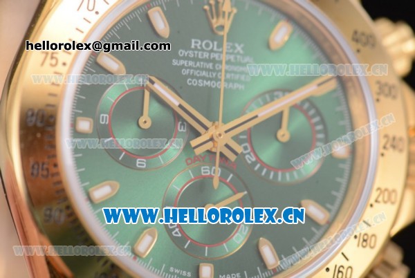 Rolex Cosmograph Daytona Clone Rolex 4130 Automatic Yellow Gold Case/Bracelet with Green Dial and Stick Markers - 1:1 Original (EF) - Click Image to Close