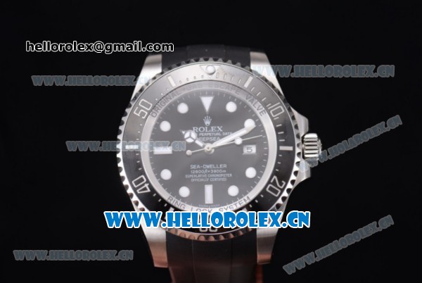 Rolex Deepsea Sea Dweller Ocean Swiss ETA 2836 Automatic Steel Case with Black Dial Black Rubber Strap and Dot Markers - 1:1 Original (NOOB) - Click Image to Close