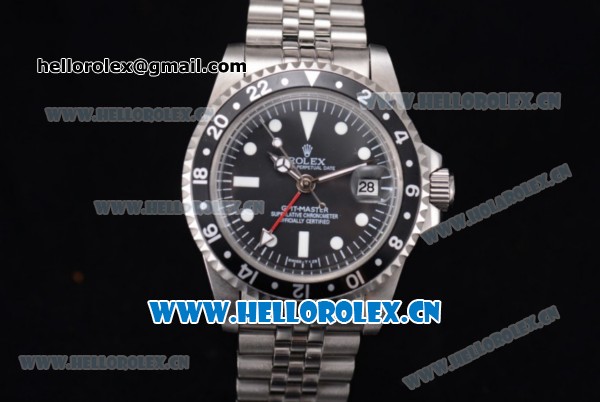 Rolex GMT-Master Vintage Asia 2813 Automatic Stainless Steel Case/Bracelet with Black Dial Black Bezel and White Dot Markers - Click Image to Close