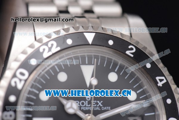 Rolex GMT-Master Vintage Asia 2813 Automatic Stainless Steel Case/Bracelet with Black Dial Black Bezel and White Dot Markers - Click Image to Close