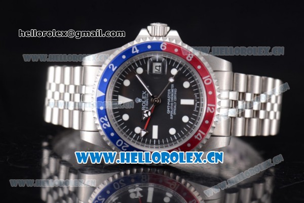 Rolex GMT-Master Vintage Asia 2813 Automatic Stainless Steel Case/Bracelet with Black Dial and Blue/Red Bezel - Click Image to Close