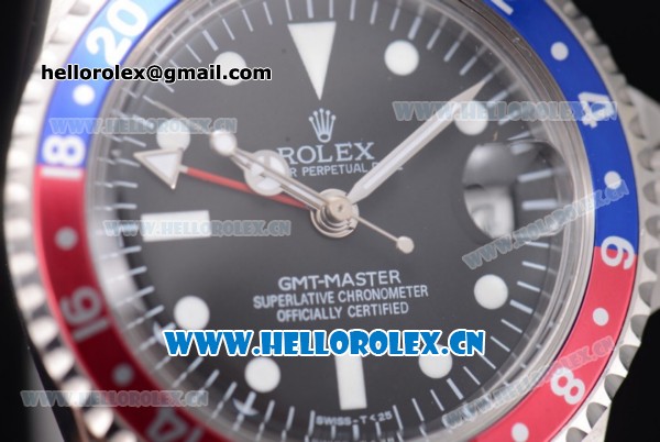 Rolex GMT-Master Vintage Asia 2813 Automatic Stainless Steel Case/Bracelet with Black Dial and Blue/Red Bezel - Click Image to Close