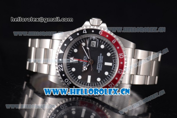 Rolex GMT-Master Vintage Asia 2813 Automatic Stainless Steel Case/Bracelet with White Markers Red/ Black Bezel and Black Dial - Click Image to Close