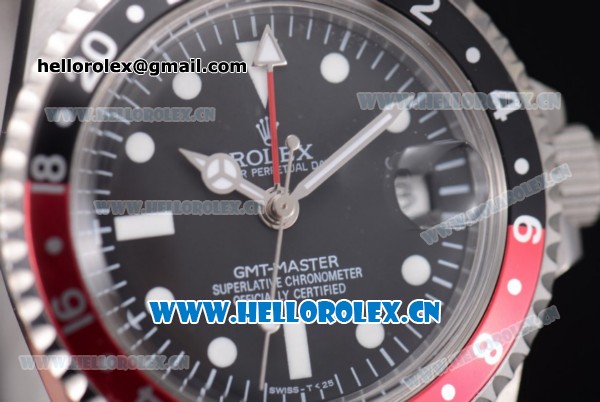 Rolex GMT-Master Vintage Asia 2813 Automatic Stainless Steel Case/Bracelet with White Markers Red/ Black Bezel and Black Dial - Click Image to Close