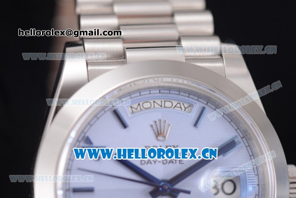 Rolex Day Date II Clone Rolex 3255 Automatic Stainless Steel Case/Bracelet with Stick Markers and Blue Dial (BP) - Click Image to Close