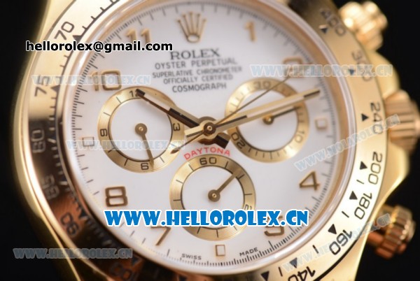 Rolex Daytona Chrono Swiss Valjoux 7750 Automatic Yellow Gold Case with White Dial Arabic Numeral Markers and Brown Leather Strap (BP) - Click Image to Close