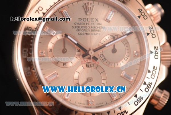 Rolex Cosmograph Daytona Swiss Valjoux 7750 Automatic Rose Gold Case with Rose Gold Dial and Stick Markers Black Leather Strap (BP) - Click Image to Close