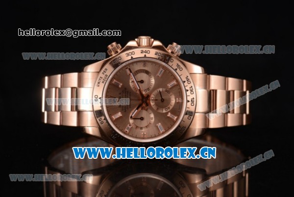 Rolex Cosmograph Daytona Swiss Valjoux 7750 Automatic Rose Gold Case/Bracelet with Rose Gold Dial and Stick Markers (BP) - Click Image to Close