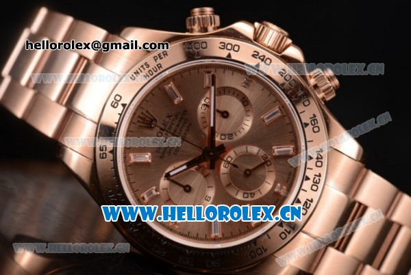 Rolex Cosmograph Daytona Swiss Valjoux 7750 Automatic Rose Gold Case/Bracelet with Rose Gold Dial and Stick Markers (BP) - Click Image to Close