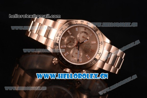 Rolex Cosmograph Daytona Swiss Valjoux 7750 Automatic Rose Gold Case/Bracelet with Rose Gold Dial and Stick Markers (BP) - Click Image to Close