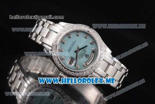 Rolex Day Date Masterpiece Swiss ETA 2836 Automatic Stainless Steel Case/Bracelet with Blue Dial and Roman Numeral Markers Diamonds Bezel (BP) - Click Image to Close