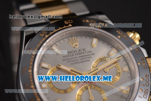 Rolex Daytona Clone Rolex 4130 Automatic Steel Case with Grey Dial Two Tone Bracelet Stick Markers (EF) - Click Image to Close